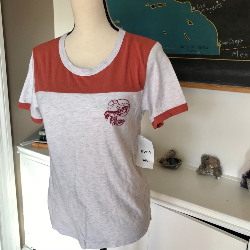 NWT  RVCA | lobster | orange ringer t-shirt L